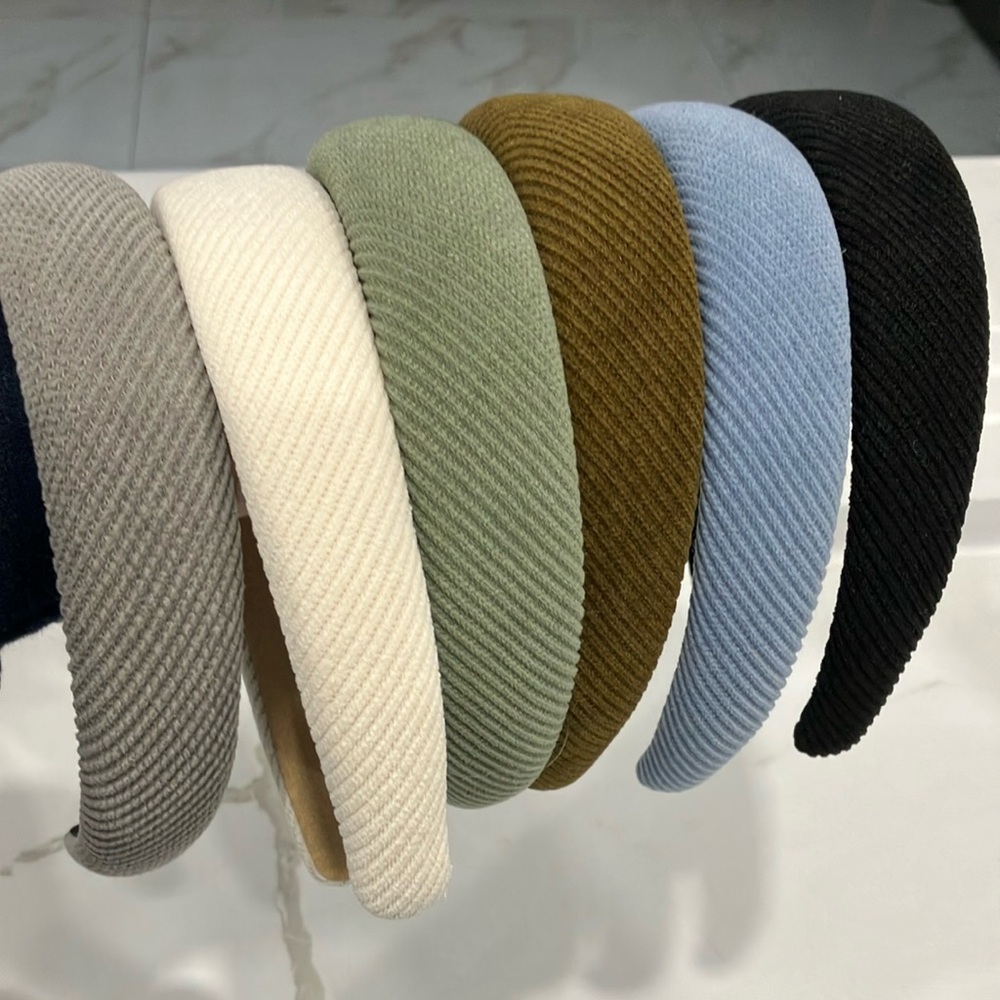Padded Fabric Headband - Black, Light Blue, Olive, Cream, Gray, Brown